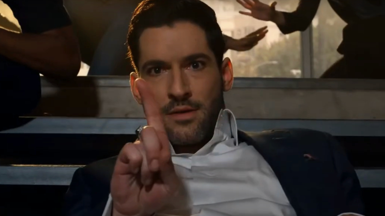 Tom Ellis wagging his finger in dance sequence on Lucifer