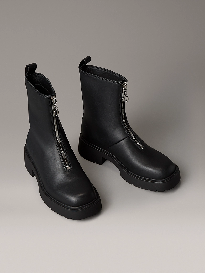 Calvin Klein, Leather Chunky Zip Ankle Boots