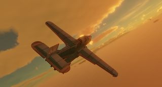 The Brew Barons screen - old prop plane flying in a twilight sky