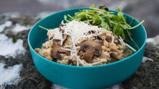 Camping meal mushroom risotto