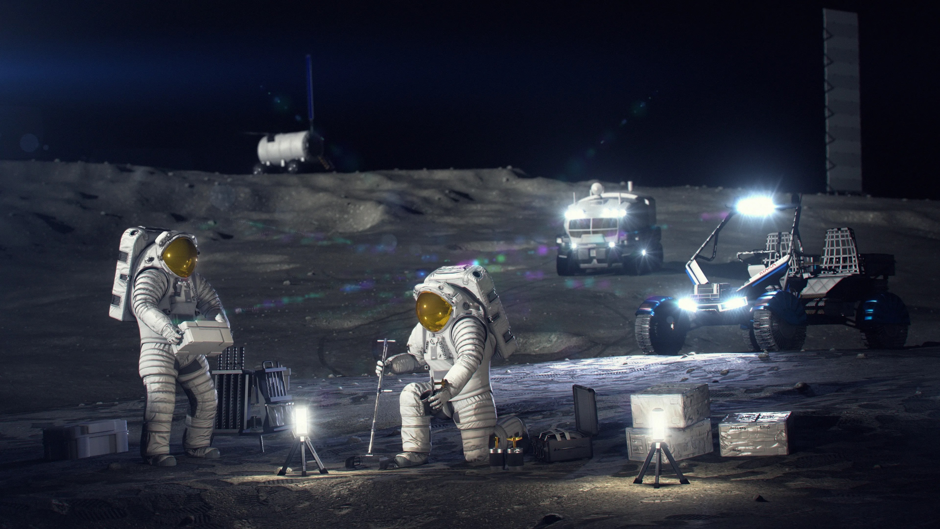 An artist&amp;rsquo;s concept of astronauts working on the lunar surface.
