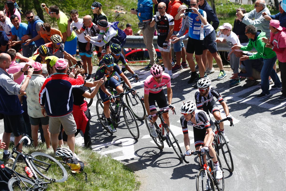 The Giro d&#039;Italia climbs the Mortirolo from Edolo in 2017.