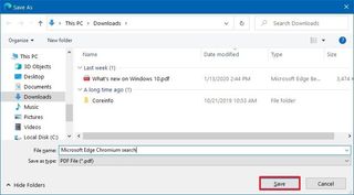 Microsoft Edge save web page to PDF file
