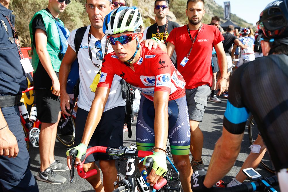 Esteban Chaves in the Vuelta's red jersey after stage 7.
