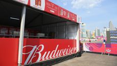 A Budweiser beer stand at Fan Festival Al Bidda Park in Doha, Qatar 