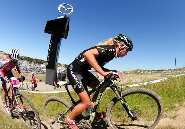 Emily Batty (Subaru Trek) attempting to reel in the leaders
