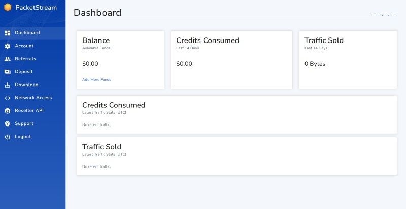 PacketStream dashboard