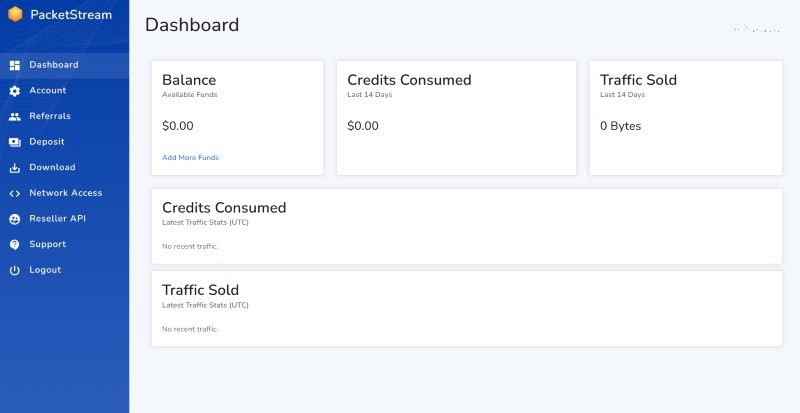 PacketStream dashboard