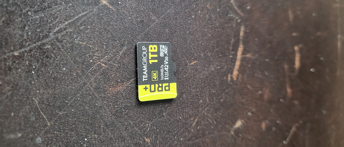 Teamgroup Pro MicroSD card on a counter top