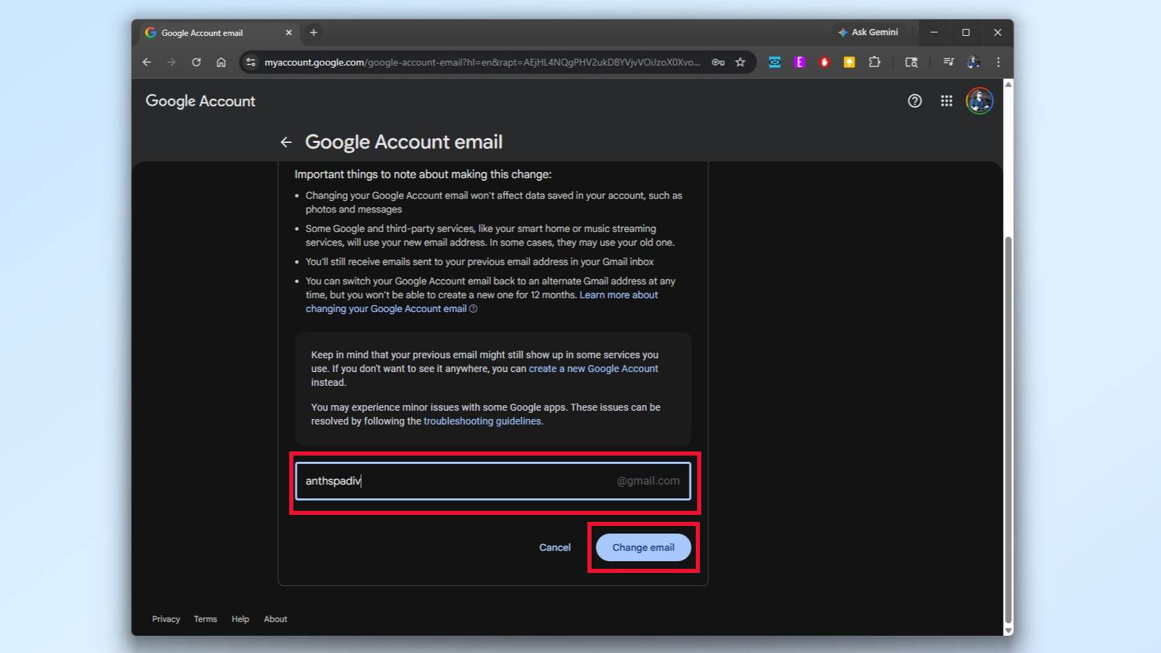 How to change your Gmail Address on desktop