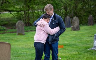 Robert and Victoria visit Jack's grave in Emmerdale