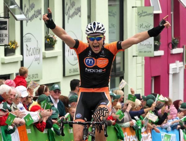 Marcin Bialoblocki of the Britain Motorpoint team wins todays stage