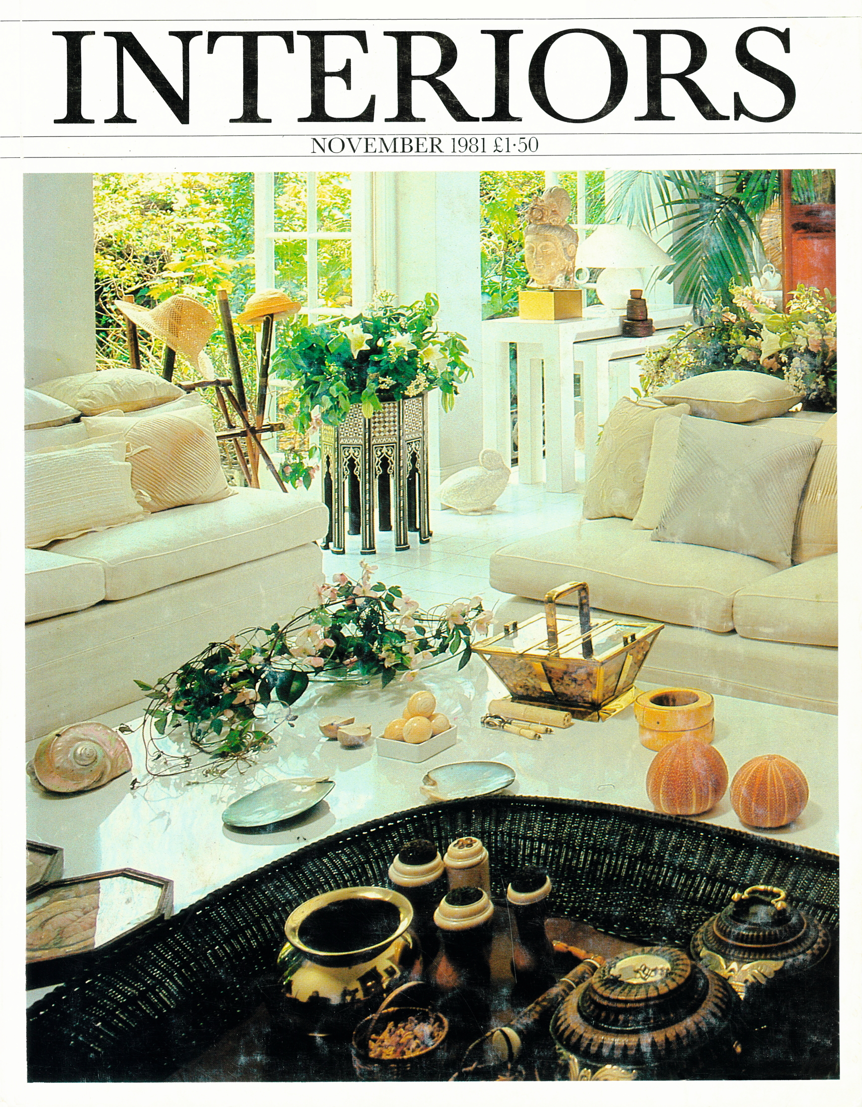 Front cover of Interiors mag, with living room by Anouska Hempel