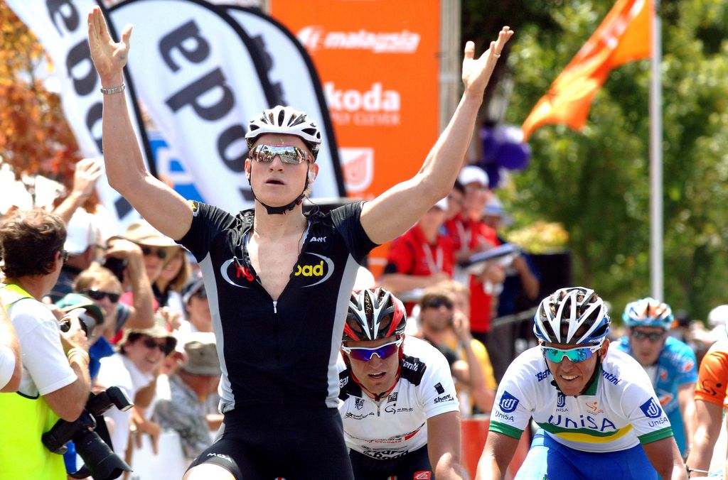 Andre Greipel celebrates his first ProTour victory on stage 2 of the 2008 Tour Down Under into Hahndorf