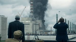 An image from the miniseries shows its depiction of the helicopters dumping sand and boron on the core to stop the release of radioactive materials.