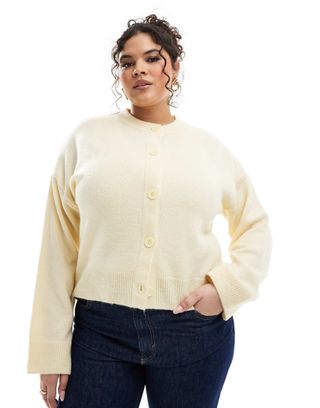 Asos Design Curve Crew Neck Cardigan in Buttermilk