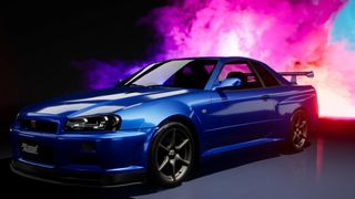 A Blue car in front of a color splash on black background in Tokyo Xtreme Racer