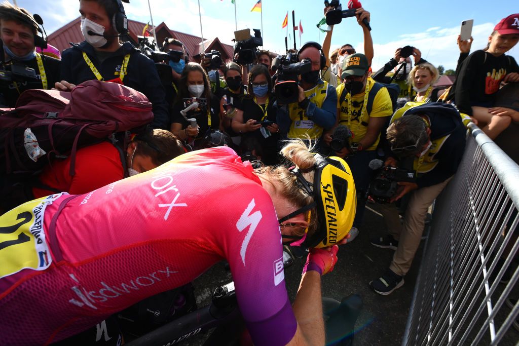 LE MARKSTEIN FRANCE JULY 30 Demi Vollering of Netherlands and Team SD Worx react disappointed on arrival during the 1st Tour de France Femmes 2022 Stage 7 a 1271km stage from Slestat to Le Marksteinc TDFF UCIWWT on July 30 2022 in Le Markstein France Photo by Tim de WaeleGetty Images