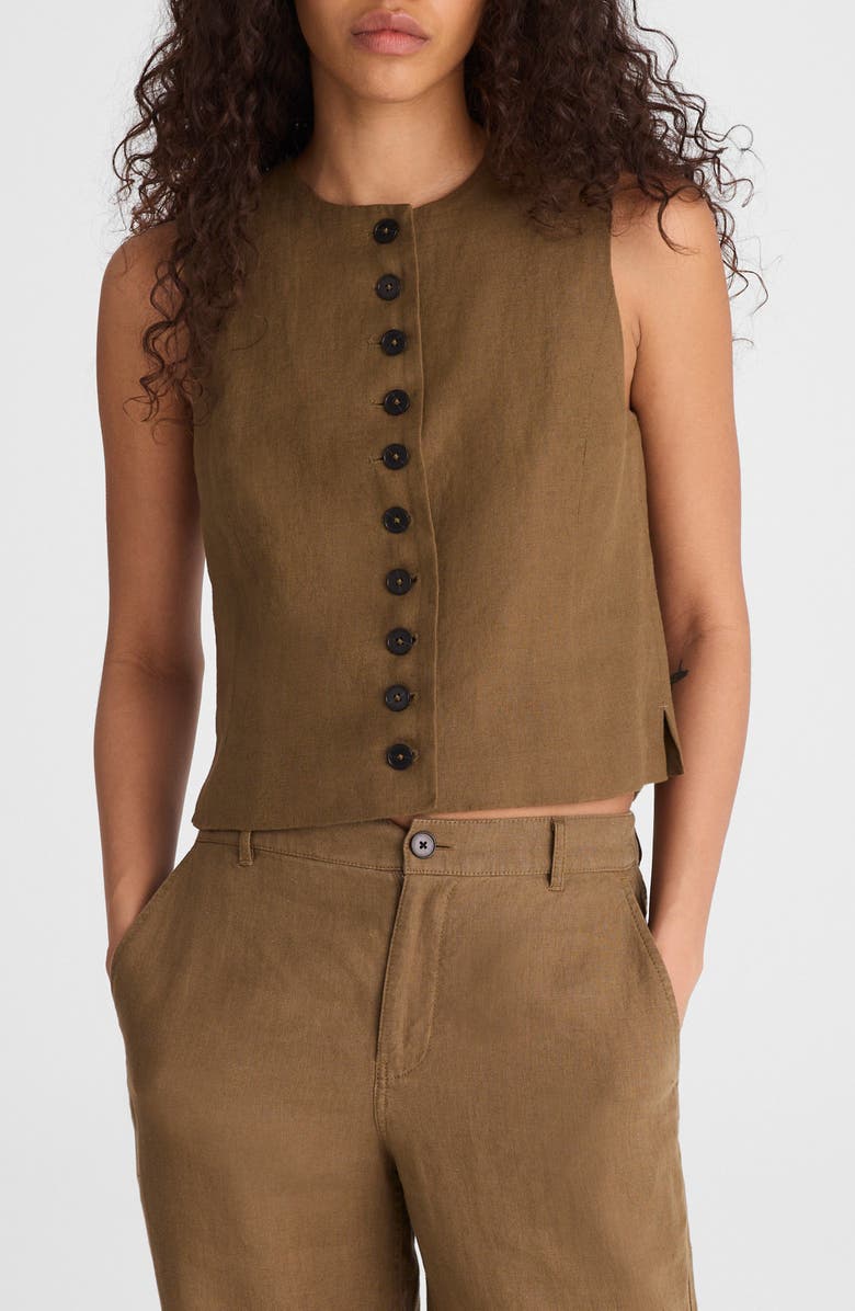 Button Front Linen Shell Top