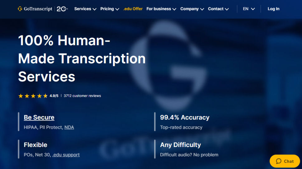 GoTranscript website screenshot (June 2025)