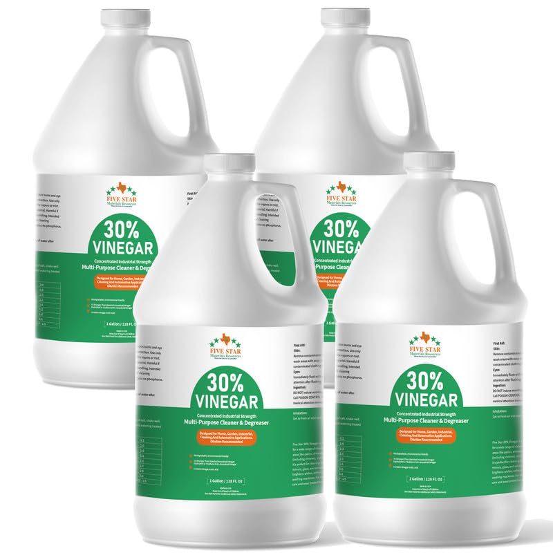 30% Vinegar Concentrated White Vinegar Industrial-Grade (4 Gallon(512 Oz)) | 30% Vinegar Gallon for Garden,home,and Outdoor Pure | Max Performance 7x Power | With Instructions