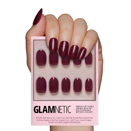 Glamnetic Press-On Nails &amp;ndash; Berry Maroon | Opaque Short Round Nails, " Salon Quality" , 30 Count
