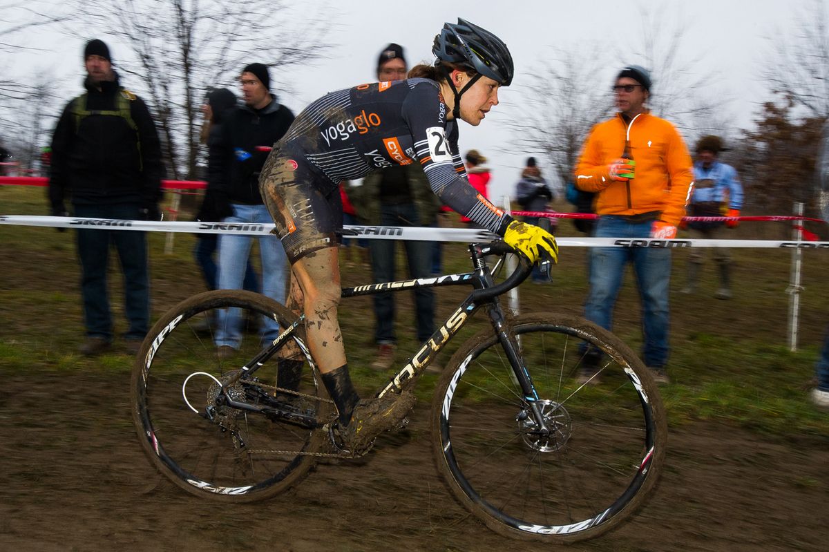 Crystal Anthony (Boulder Cycle Sport) takes on a tricky muddy descent on Mt. Krumpit