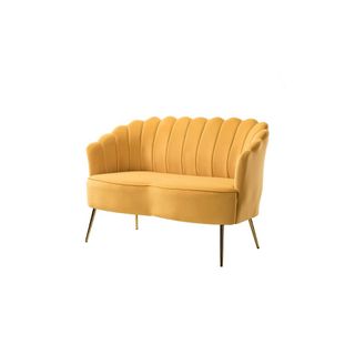 yellow scalloped velvet sofa