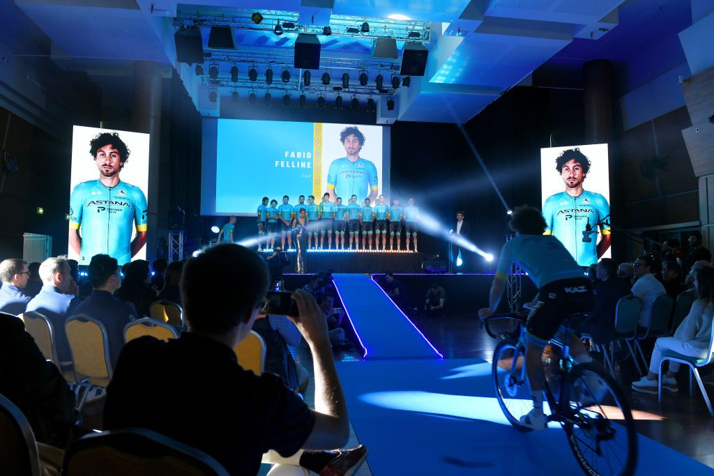 The riders head onto the stage one-by-one