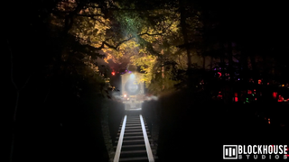 An Epson projector lights up this spooky ghost train.