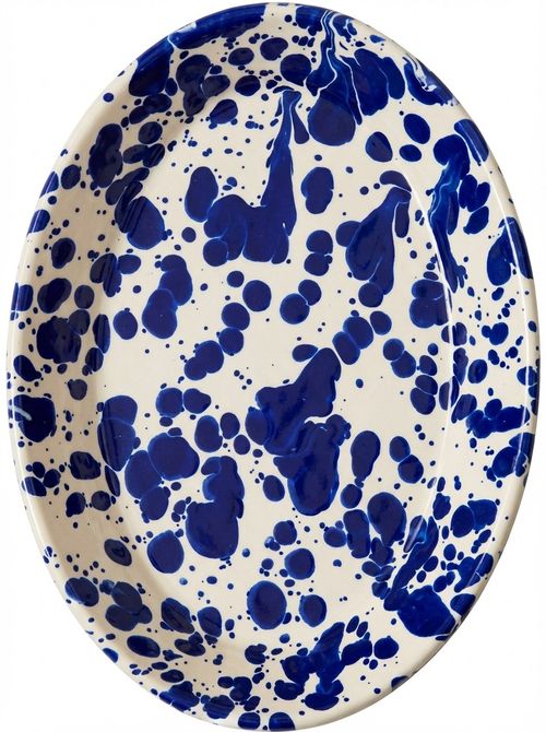 Splatter Enamel Platter, Cream/blue