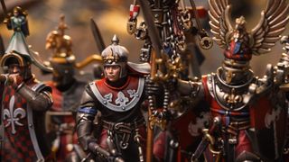 Knights of the Realm on foot rally around their standard and champion