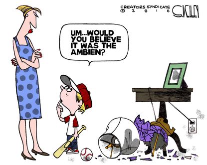 Editorial cartoon U.S. Roseanne racist comments Ambien