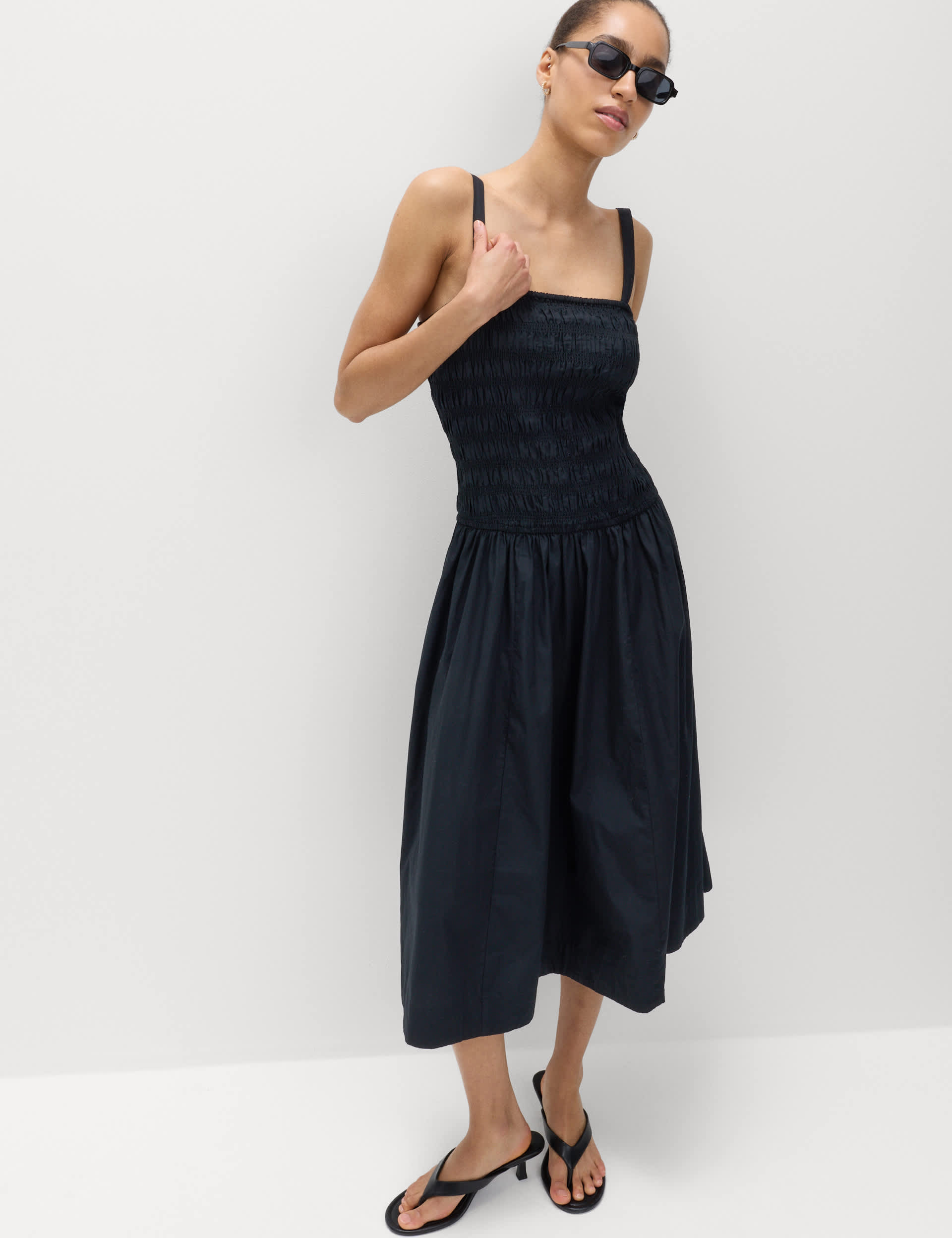 Pure Cotton Midi Shirred Cami Dress