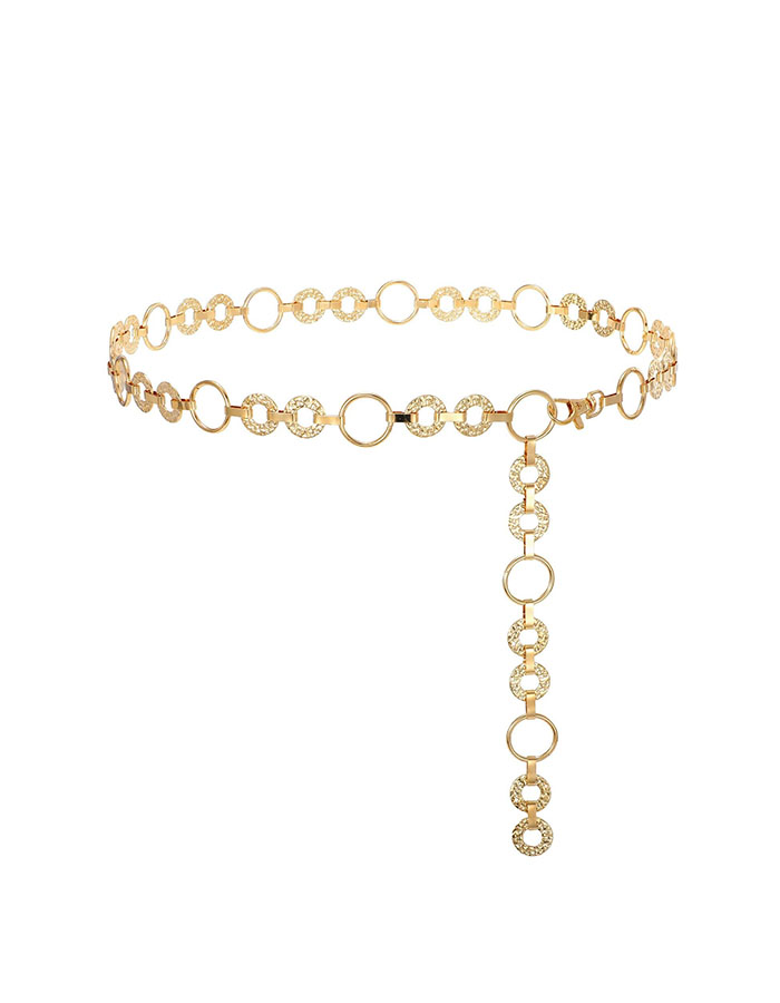 Whippy Metal Waist Chain Belt Women Adjustable Body Link Belts Ladies Fashion Chain for Jeans Dress, Gold Round M