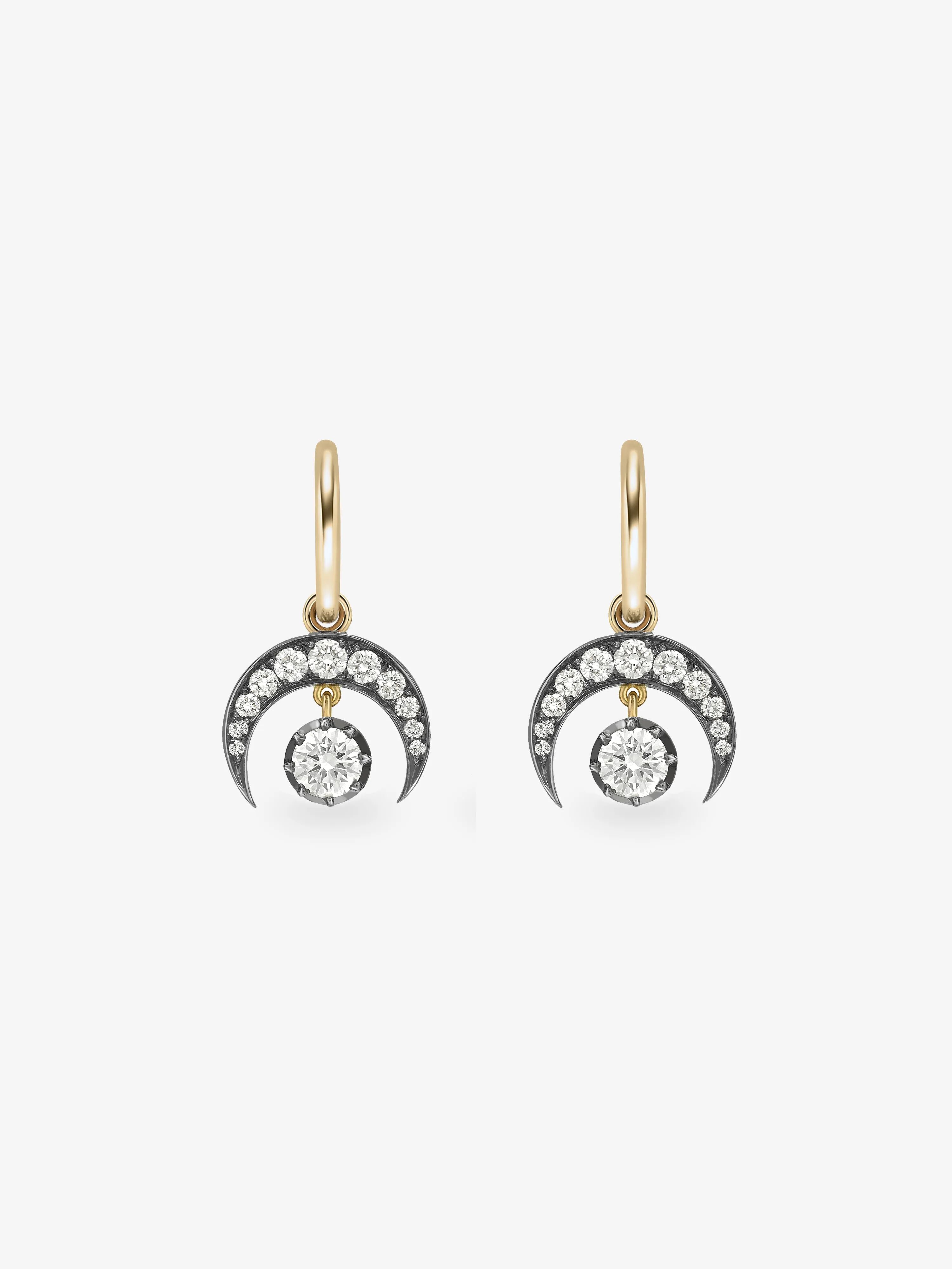 Crescent Moon Diamond &amp;amp; Blackened Gold Gypset Hoop Earrings