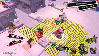 A turn-based tactical battle in Persona 5 Tactica.