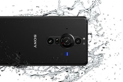 Sony Xperia PRO-I Android phone covered in water splash