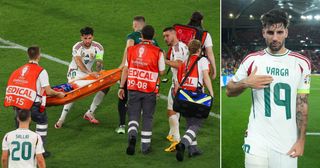 Dominik Szoboszlai of Hungary argues with medical support staff as he attempts to pull the stretcher towards teammate Barnabas Varga during the UEFA EURO 2024 group stage match between Scotland and Hungary at Stuttgart Arena on June 23, 2024 in Stuttgart, Germany. Dominik Szoboszlai of Hungary poses for a photo after the team&#039;s victory whilst wearing the shirt of teammate Barnabas Varga (not pictured), who left the field following an injury, during the UEFA EURO 2024 group stage match between Scotland and Hungary at Stuttgart Arena on June 23, 2024 in Stuttgart, Germany. 