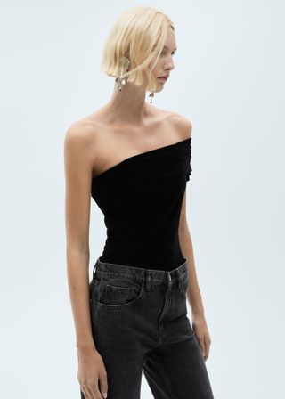 Asymmetric Velvet Bodysuit - Women | Mango Usa