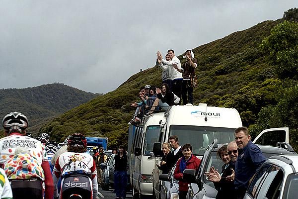 Spectators made sure they got a great view of the tour as it went along the Great Ocean Road.