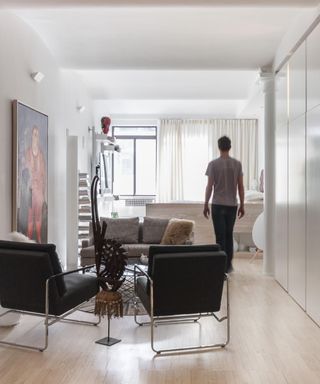 A modern, minimalist studio apartment designed by Aaron Korntreger