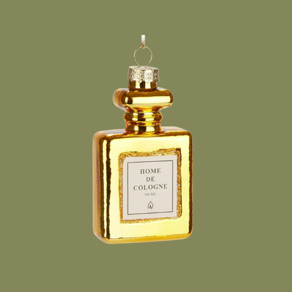 BRUBAKER, Brubaker Parfum &amp;lsquo;home De Cologne&amp;rsquo; - Hand-Painted Glass Christmas Bauble Gold - 3.9 Inches (10 Cm) - Luxury Decoration for Women and Men - Mouth-Blown Christmas Tree Ornament - Decorative Pendant