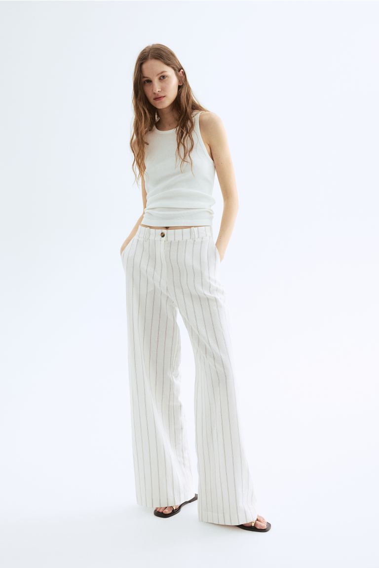Wide Linen-Blend Trousers
