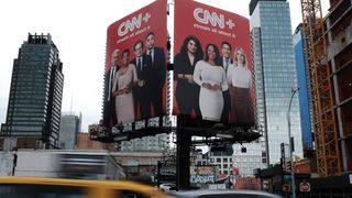 An advertisement for CNN Plus is displayed in Manhattan on April 21, 2022 in New York City.