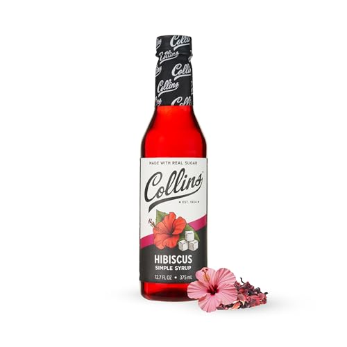 Collins Hibiscus Simple Syrup, Perfect for Margaritas, Sours, Spritz Cocktails, Lemonades, Teas, and Seltzers, Cocktail Syrups, Home Bar Accessories, Party Essentials, 12.7 Oz, Set of 1