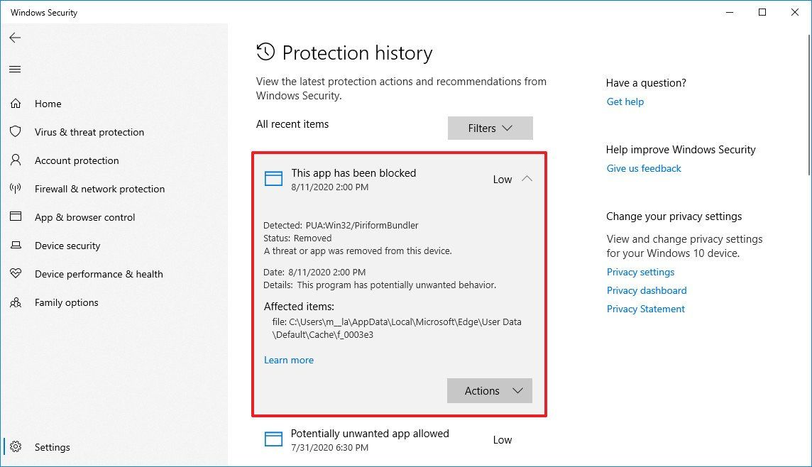 How to view malware history in Microsoft Defender Antivirus on Windows ...