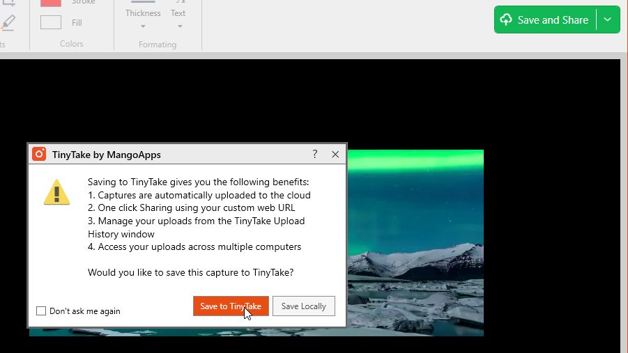 You can save your video to your PC, or upload it to TinyTake's servers