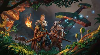 Valheim Mistlands art two heroes standing in the woods