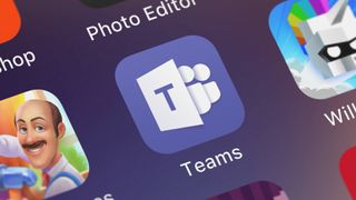 Zoomed-in view of the Microsoft Teams logo as seen on the display of a smartphone